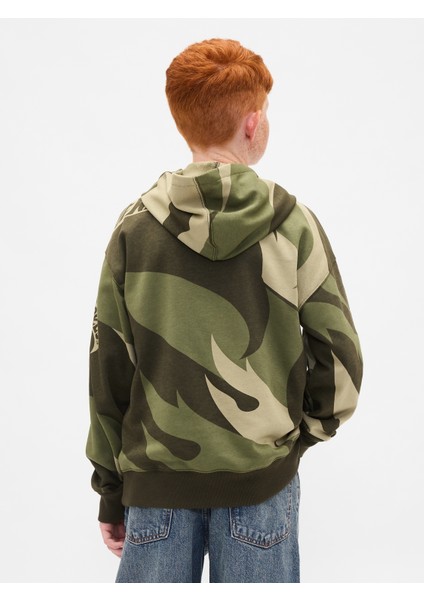 Erkek Çocuk Yeşil Relaxed Gap Logo Kapüşonlu Sweatshirt modelleri