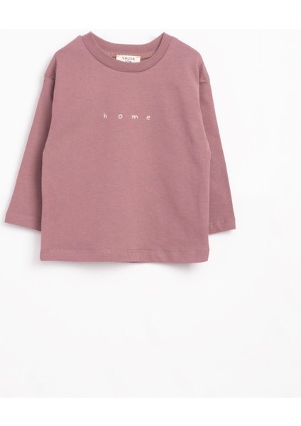 "home" Baskılı Uzun Kollu Tişört – Gül Kurusu