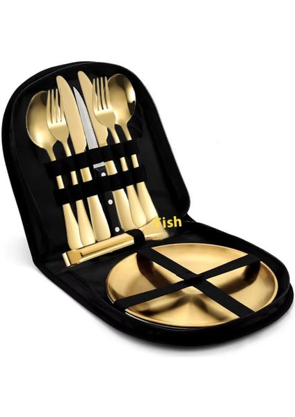 Premium Taşıma Çantalı Paslanmaz Çelik Kamp & Piknik Seti –10 Parça Altın Renk fiyatları