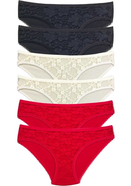 6 Adet Önü Dantelli Transparan Kadın Slip Külot S116