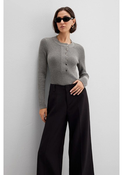 Kadın Yün Karışımlı Gri Kazak 1710830-83096