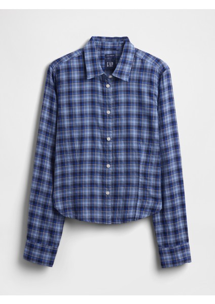 Kadın Mavi Flannel Dar Kesim Ekose Gömlek fiyatları