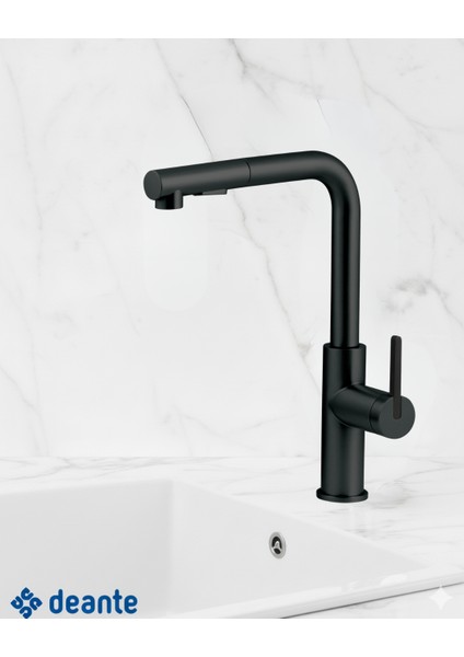 Momi BKM_N73M Çekme Spiralli Siyah Mutfak Evye Bataryası Mat | 348 mm Yükseklik, 275 mm Menzil , Su Tasarruflu Bal Peteği Aeratör, Sessiz kullanım