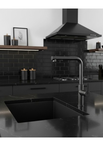 Momi BKM_N73M Çekme Spiralli Siyah Mutfak Evye Bataryası Mat | 348 mm Yükseklik, 275 mm Menzil , Su Tasarruflu Bal Peteği Aeratör, Sessiz kullanım modelleri