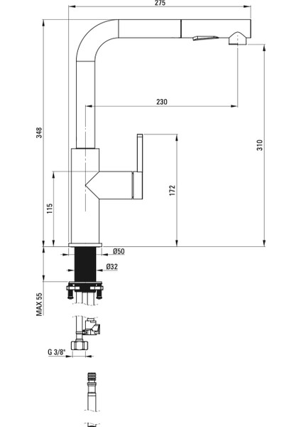 Momi BKM_N73M Çekme Spiralli Siyah Mutfak Evye Bataryası Mat | 348 mm Yükseklik, 275 mm Menzil , Su Tasarruflu Bal Peteği Aeratör, Sessiz kullanım indirimleri