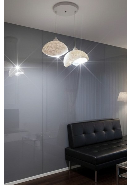 Modern Bohem Beton Görünümlü 2’li Sarkıt Avize Salon Oturma Odası Için Ampul Uyumlu Dekoratif Model