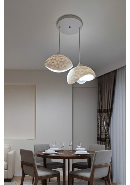 Modern Bohem Beton Görünümlü 2’li Sarkıt Avize Salon Oturma Odası Için Ampul Uyumlu Dekoratif Model modelleri