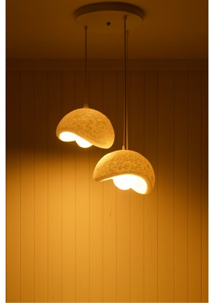 Modern Bohem Beton Görünümlü 2’li Sarkıt Avize Salon Oturma Odası Için Ampul Uyumlu Dekoratif Model