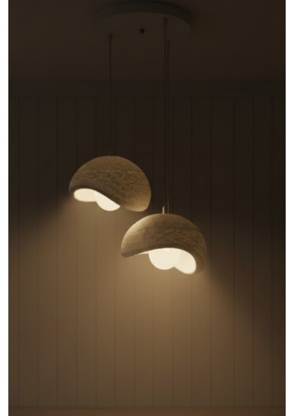 Modern Bohem Beton Görünümlü 2’li Sarkıt Avize Salon Oturma Odası Için Ampul Uyumlu Dekoratif Model