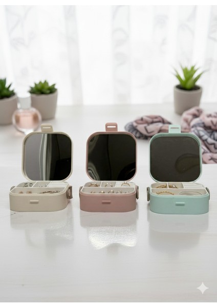 Kompakt Aynalı Seyahat Takı ve Makyaj Kutusu (Travel Kit) | Mini Boy Çok Bölmeli Organizer