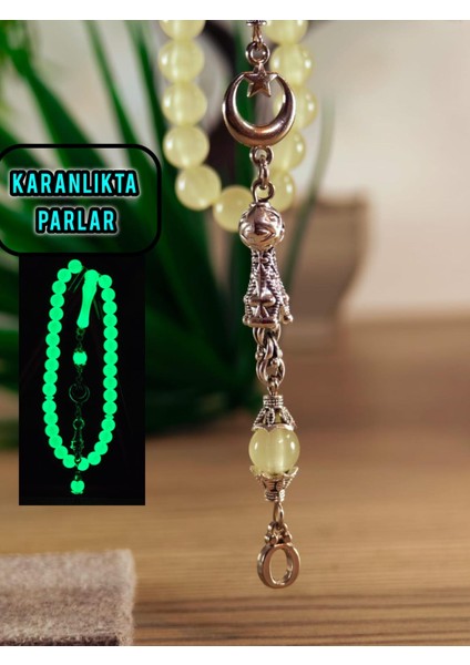 Kedi Gözü Kişiye Özel Harfli Hediyelik Tesbih Gece Karanlıkta Parlar 8 mm Küre Tesbih