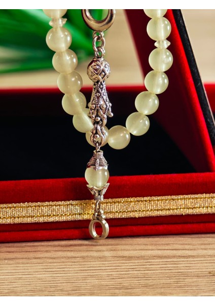 Kedi Gözü Kişiye Özel Harfli Hediyelik Tesbih Gece Karanlıkta Parlar 8 mm Küre Tesbih