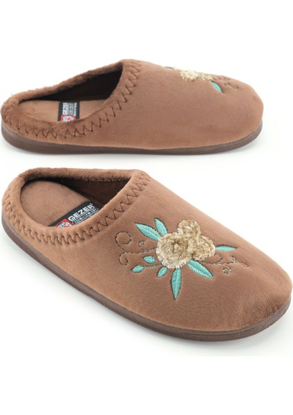 Kadın Kışlık Pu Rahat Taban Nakışlı Tasarım Ev Bahçe Terlik