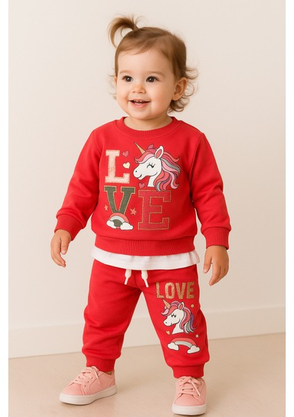Love Baskılı Unicorn Kız Çocuk Takım 1-2 Yaş