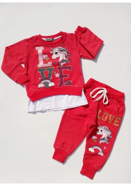 Love Baskılı Unicorn Kız Çocuk Takım 1-2 Yaş modelleri