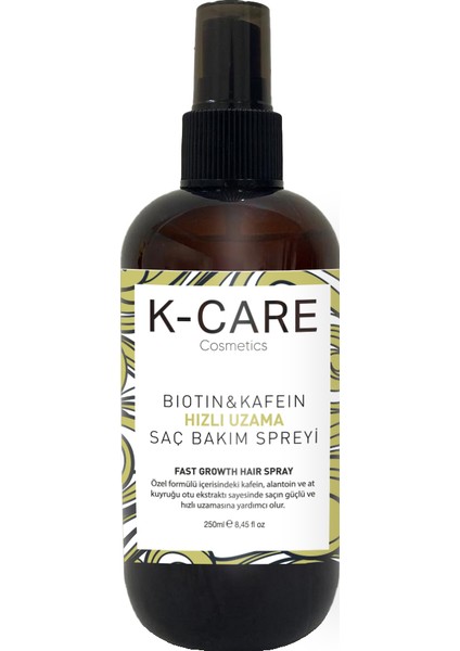 K K-Care Cosmetics Hızlı Uzamaya Yardımcı Biotin & Kafein Saç Spreyi 250 ml