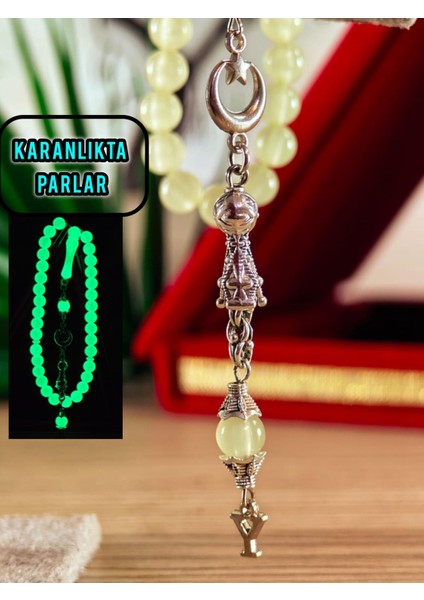 Kedi Gözü Kişiye Özel Harfli Hediyelik Tesbih Gece Karanlıkta Parlar 8 mm Küre Tesbih