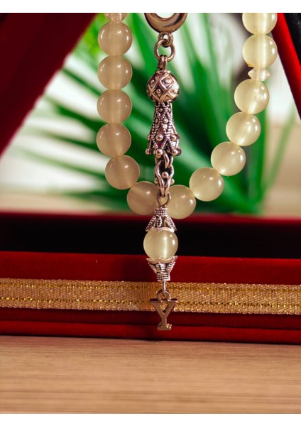 Kedi Gözü Kişiye Özel Harfli Hediyelik Tesbih Gece Karanlıkta Parlar 8 mm Küre Tesbih