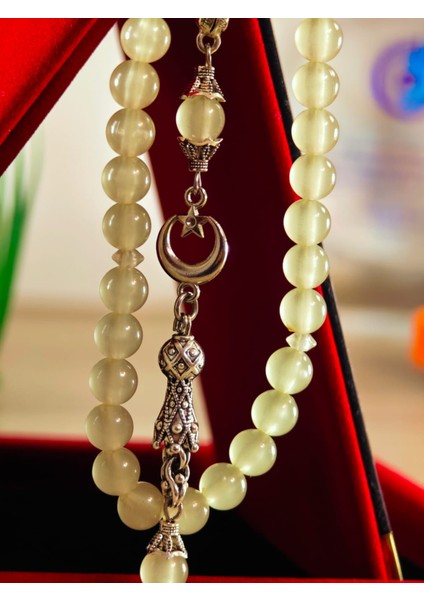 Kedi Gözü Kişiye Özel Harfli Hediyelik Tesbih Gece Karanlıkta Parlar 8 mm Küre Tesbih