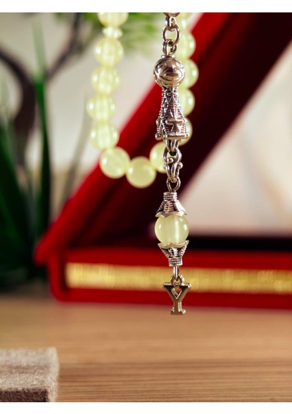 Kedi Gözü Kişiye Özel Harfli Hediyelik Tesbih Gece Karanlıkta Parlar 8 mm Küre Tesbih