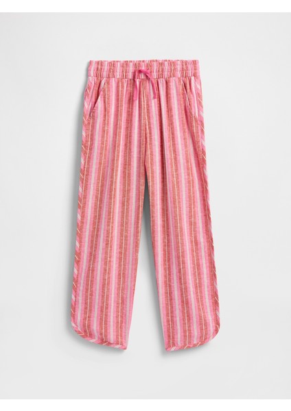 Kız Çocuk Pembe Pull-On Keten Karışımlı Pantolon