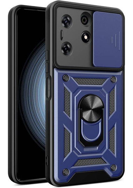 Tecno Spark 10 Pro Kılıf Magnetik Standlı Kamera Korumalı Slide Sürgülü Cover Kapak