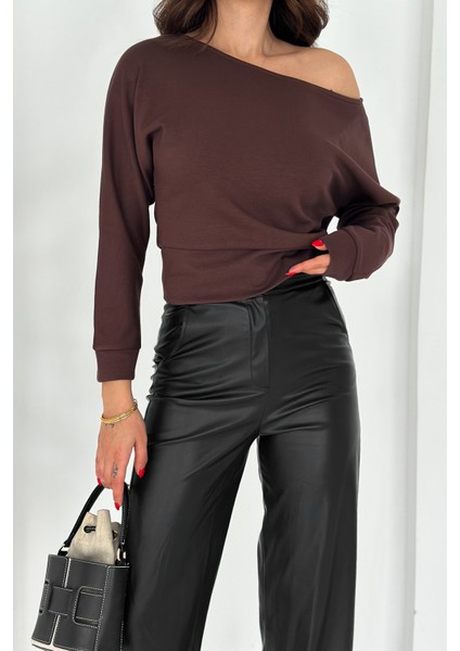 Kadın Omuz Açık Uzun Kollu Bluz – Wine Mood