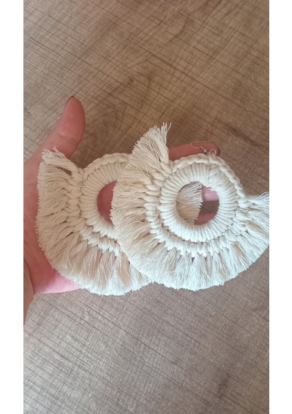 Örgü Macrome Halka Beyaz Küpe modelleri