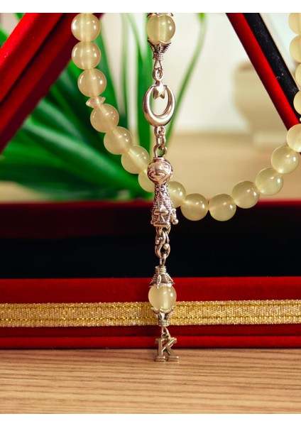 Kedi Gözü Kişiye Özel Harfli Hediyelik Tesbih Gece Karanlıkta Parlar 8 mm Küre Tesbih