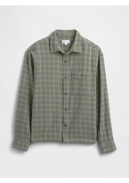 Erkek Yeşil Boxy Fit Flannel Gömlek fiyatları