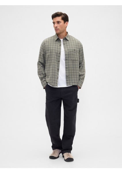 Erkek Yeşil Boxy Fit Flannel Gömlek fırsatları