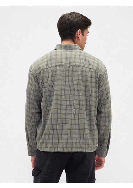 Erkek Yeşil Boxy Fit Flannel Gömlek indirimleri