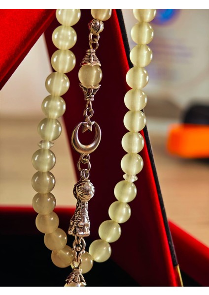 Kedi Gözü Kişiye Özel Harfli Hediyelik Tesbih Gece Karanlıkta Parlar 8 mm Küre Tesbih