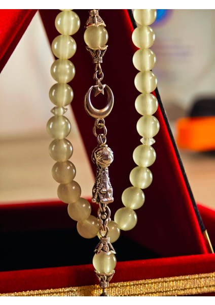 Kedi Gözü Kişiye Özel Harfli Hediyelik Tesbih Gece Karanlıkta Parlar 8 mm Küre Tesbih