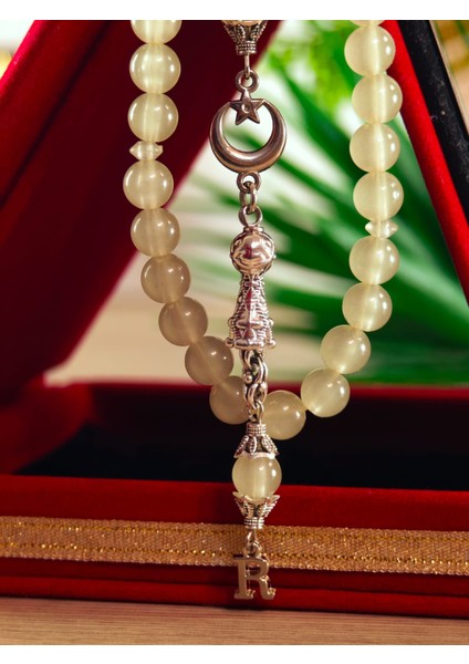 Kedi Gözü Kişiye Özel Harfli Hediyelik Tesbih Gece Karanlıkta Parlar 8 mm Küre Tesbih