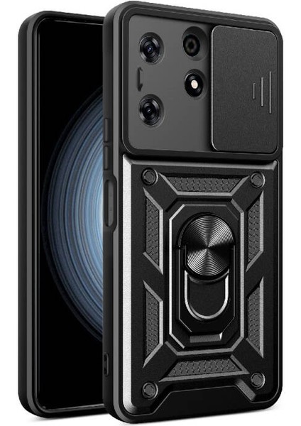 Tecno Spark 10 Pro Kılıf Magnetik Standlı Kamera Korumalı Slide Sürgülü Cover Kapak