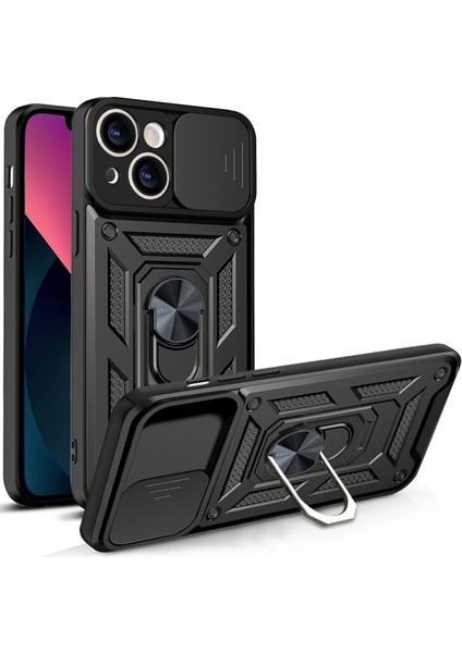 iPhone 13 Kılıf Magnetik Standlı Kamera Korumalı Slide Sürgülü Cover Kapak