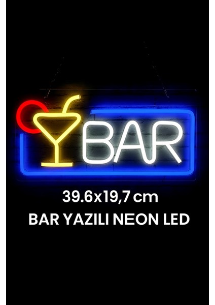 39.6X19.7 cm Bar Yazılı Neon LED - Dekoratif, Canlı ve Duvar Tipi Aydınlatma