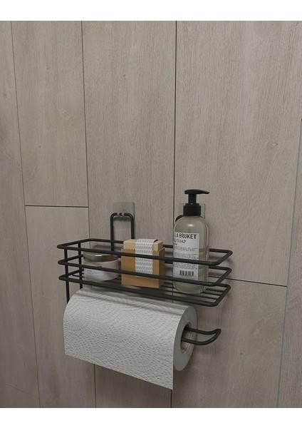 Yapışkanlı Raflı Kağıt Rulo Havluluk Peçetelik Havlu Kağıltlık Siyah Banyo Mutfak Düzenleyici Raf Banyo Düzenleyici Mutfak Rafı