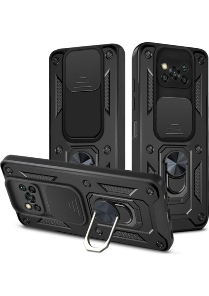 Xiaomi Poco X3 Pro Kılıf Magnetik Standlı Kamera Korumalı Slide Sürgülü Cover Kapak