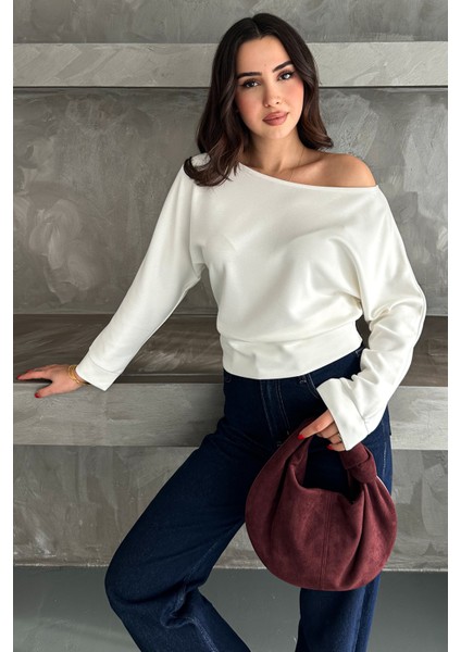 Kadın Omuz Açık Uzun Kollu Bluz – Wine Mood