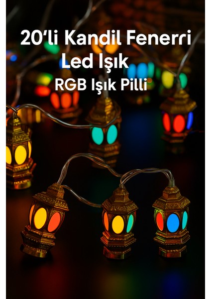 20'li Pilli Kandil Feneri LED - Rgb Renkli Işık ve Dekoratif Aydınlatma Zinciri