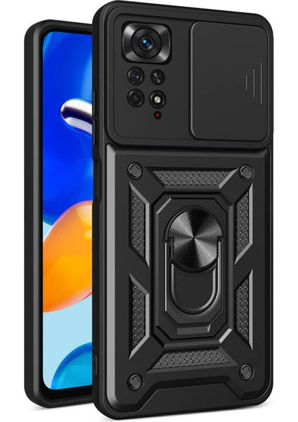 Xiaomi Redmi Note 11 Pro 4g Kılıf Magnetik Standlı Kamera Korumalı Slide Sürgülü Cover Kapak