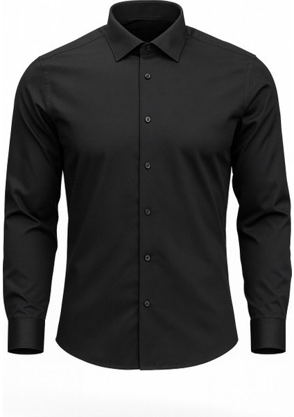 Erkek Klasik Slim Fit Gömlek – Nefes Alan Kumaş, Şık Ofis Gömleği, Beyaz/siyah