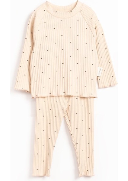 Kalp Baskılı Kaşkorse Alt-Üst Takım – Bej