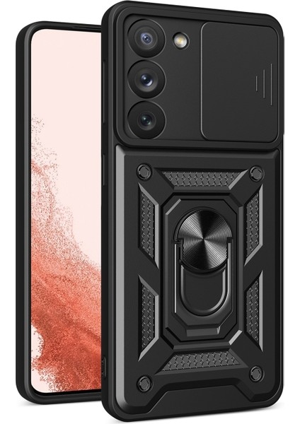 Samsung Galaxy S23 Kılıf Magnetik Standlı Kamera Korumalı Slide Sürgülü Cover Kapak