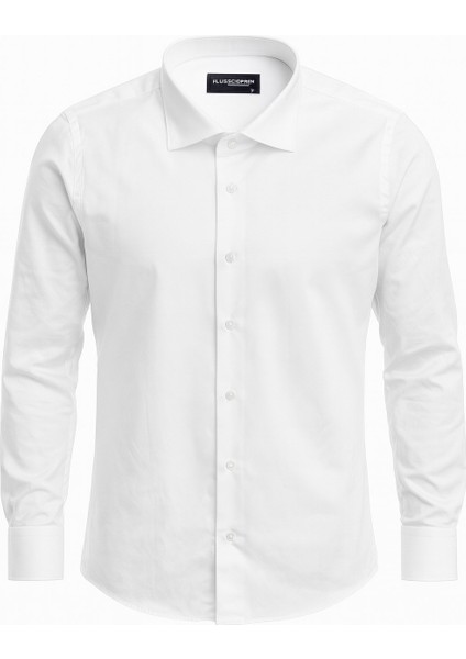 Erkek Klasik Slim Fit Gömlek – Nefes Alan Kumaş, Şık Ofis Gömleği, Beyaz/siyah