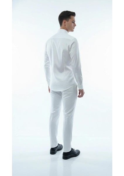 Erkek Klasik Slim Fit Gömlek – Nefes Alan Kumaş, Şık Ofis Gömleği, Beyaz/siyah fırsatları