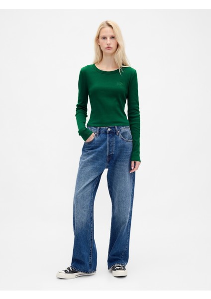 Kadın Yeşil Ribana Crop Bisiklet Yaka T-Shirt indirimleri