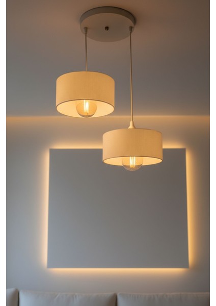 Ikili Beton Görünümlü Oval Avize Sarkıt Mutfak Salon Oturma Odası Ofis Için Aydınlatma